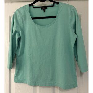 Escada‎ Blue Green 3/4 Sleeve Cotton Blend Scoop Neck Long Sleeve Size Large